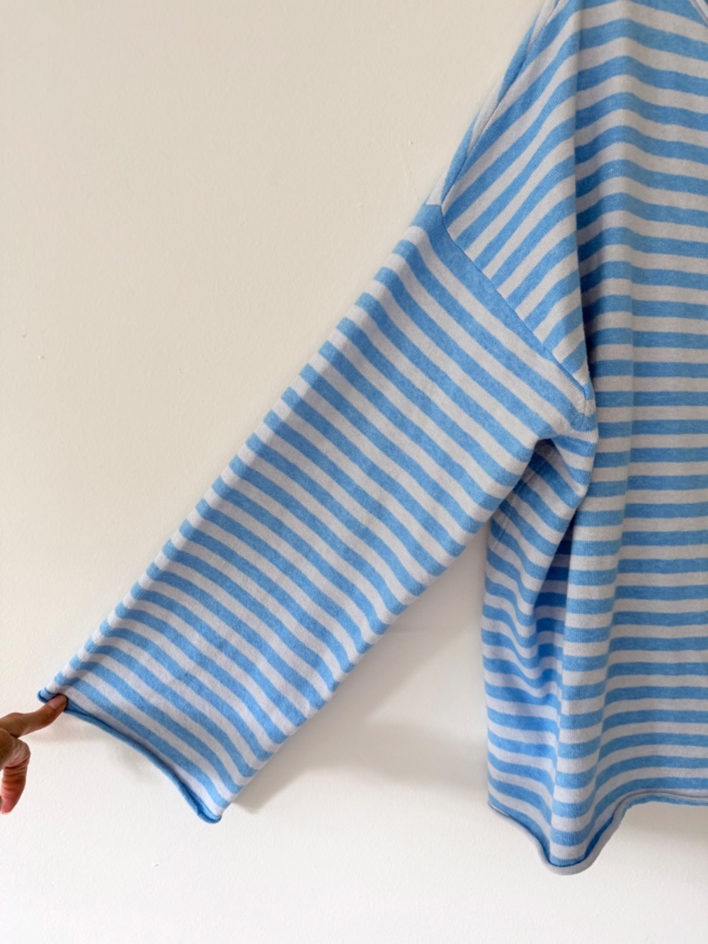 Aerie Sunday Soft Boatneck Sweater Light Blue Stripe Rolled hem Soft Cozy Lounge - Picture 6 of 11